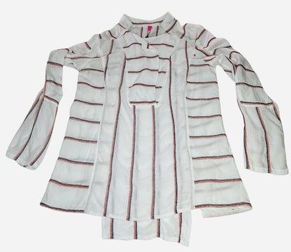 Plenty By Tracy Reese XS White Stripe Tunic Blouse Long Sleeve Popover Top Boho