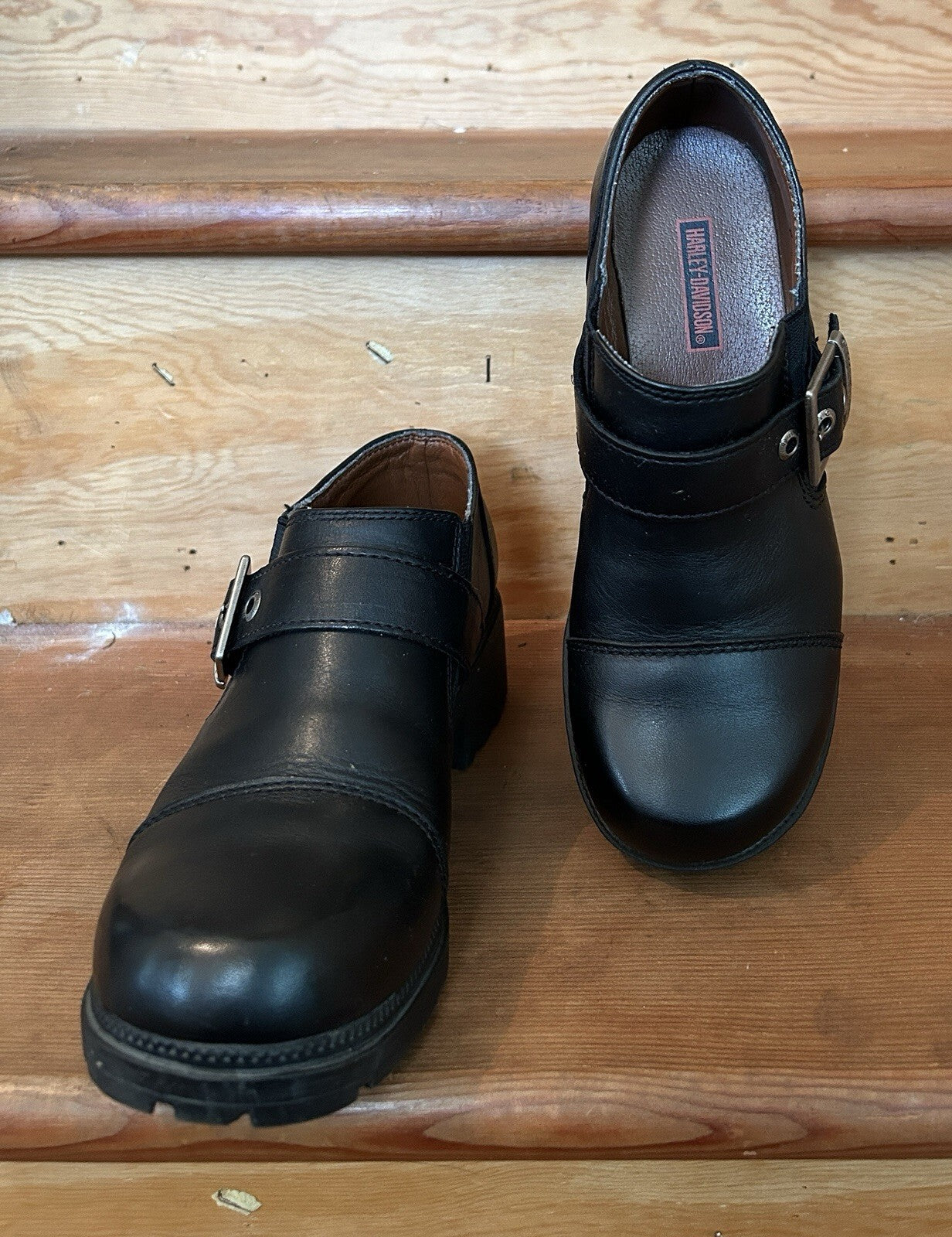 Harley-Davidson Sarah 83219 Womens 6.5 Black Leather Chunky Buckle Shoes
