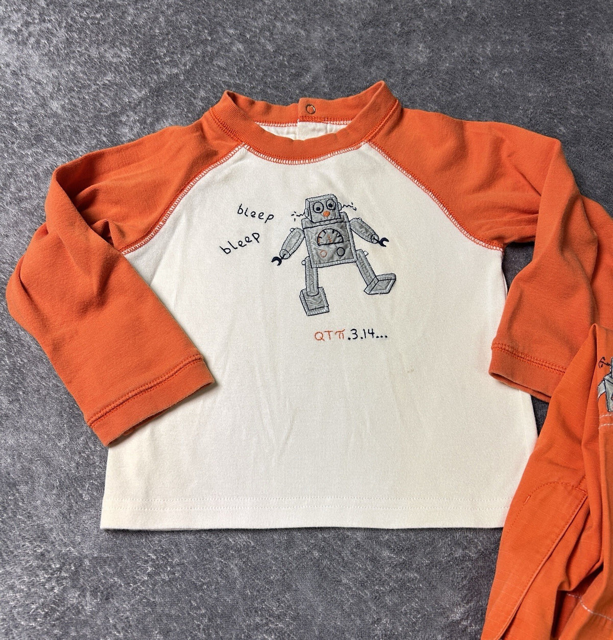 Gymboree Boys 3 Pc Outfit Set 12-24M Robot Shirt Pants Hat Orange Toddler