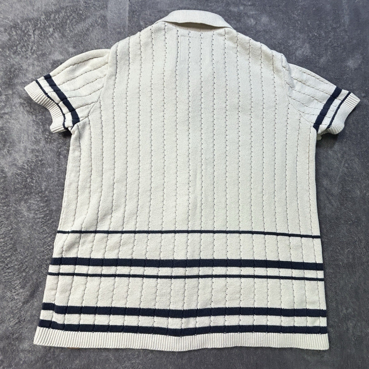 Abercrombie Kids Short Sleeve Striped Knit Polo Cream 13/14