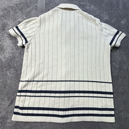Abercrombie Kids Short Sleeve Striped Knit Polo Cream 13/14