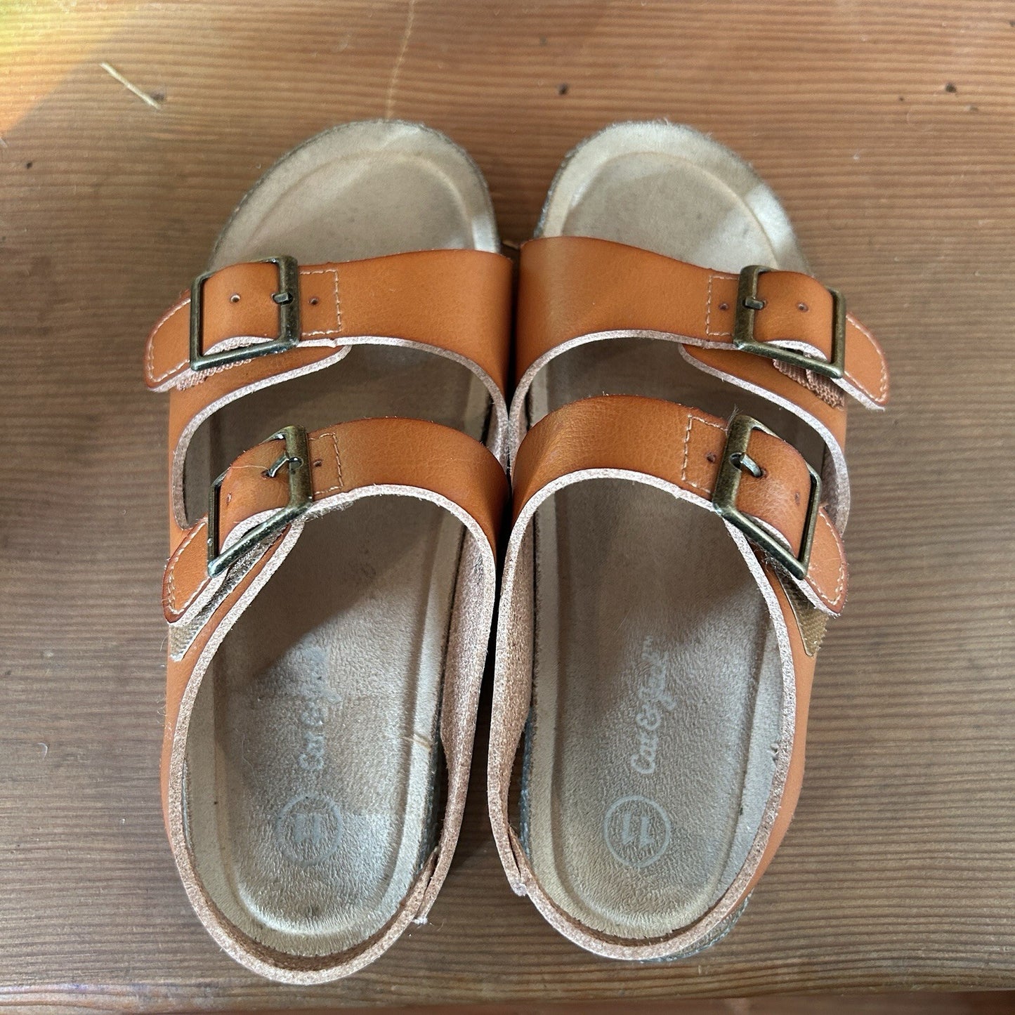 Cat & Jack Kids Cognac Brown Footbed Sandals Size 11 Double Buckle