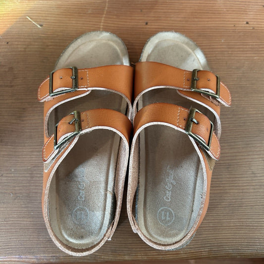 Cat & Jack Kids Cognac Brown Footbed Sandals Size 11 Double Buckle
