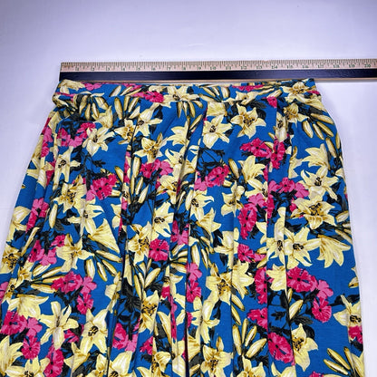 LuLaRoe XL Floral A-Line Skirt Blue Yellow Pink Pull On Stretch Midi Women's