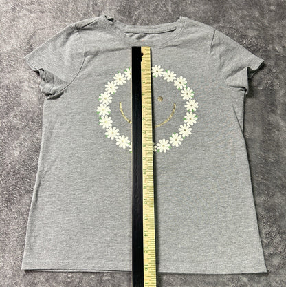 Cat & Jack Girls Gray Daisy Smiley Face Graphic T-Shirt Short Sleeve
