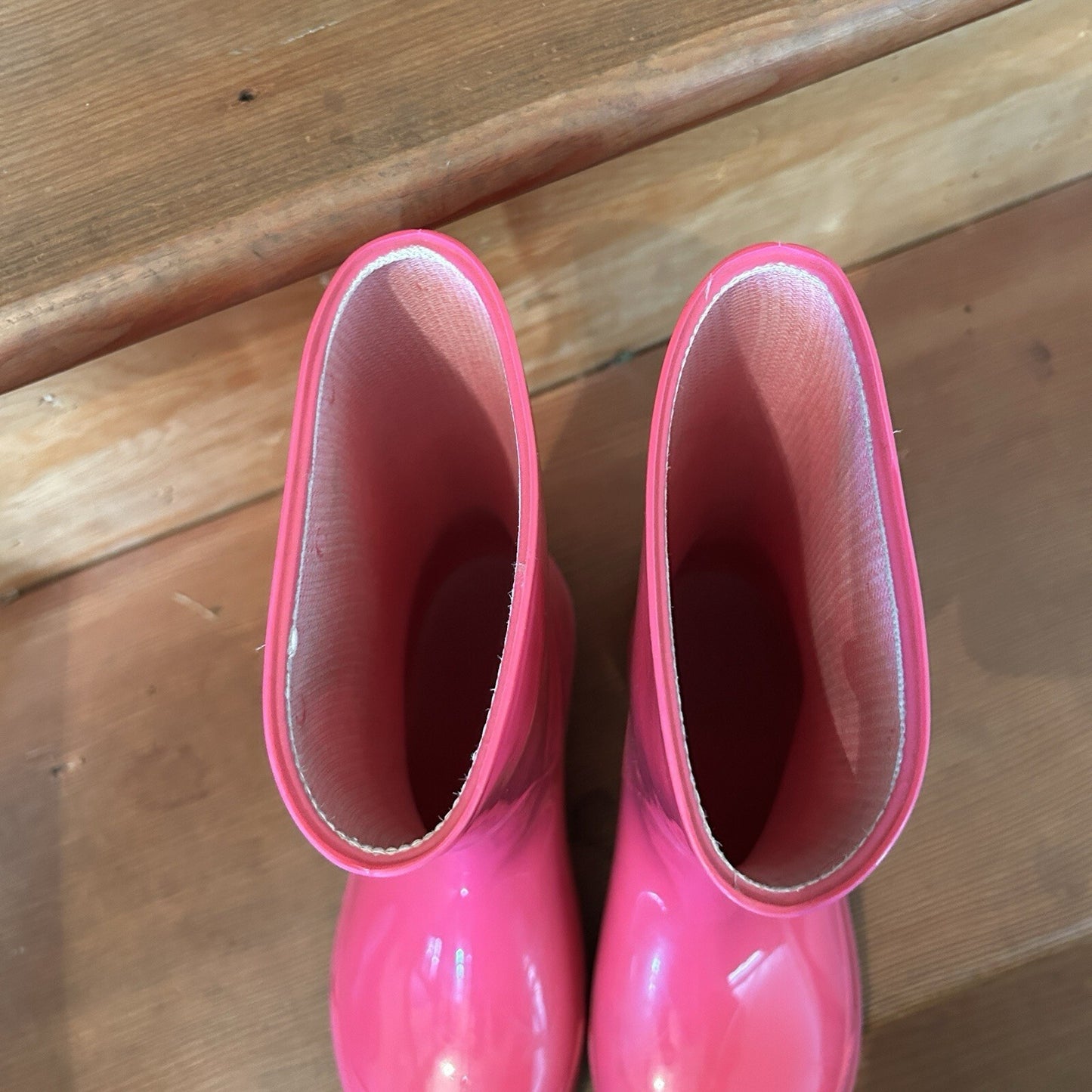 Kids Pink Green Rubber Rain Boots Size 13/1 Waterproof Made in Canada