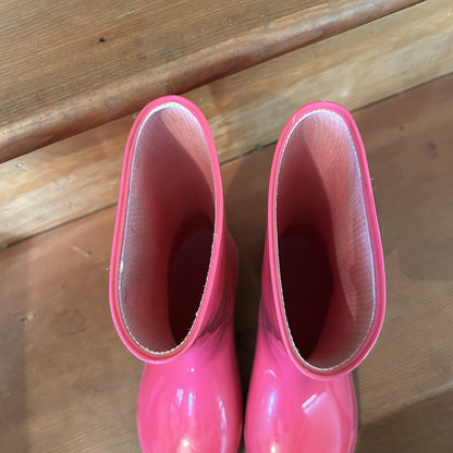 Kids Pink Green Rubber Rain Boots Size 13/1 Waterproof Made in Canada