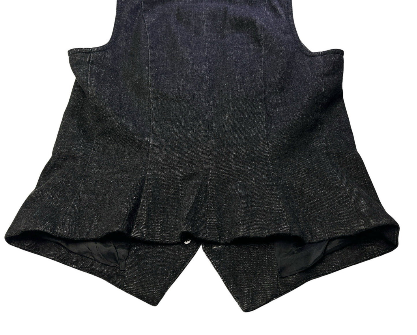Ralph Lauren Jeans Co. Denim Vest Womens Medium Black Button Front Leather Trim