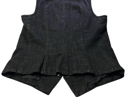 Ralph Lauren Jeans Co. Denim Vest Womens Medium Black Button Front Leather Trim