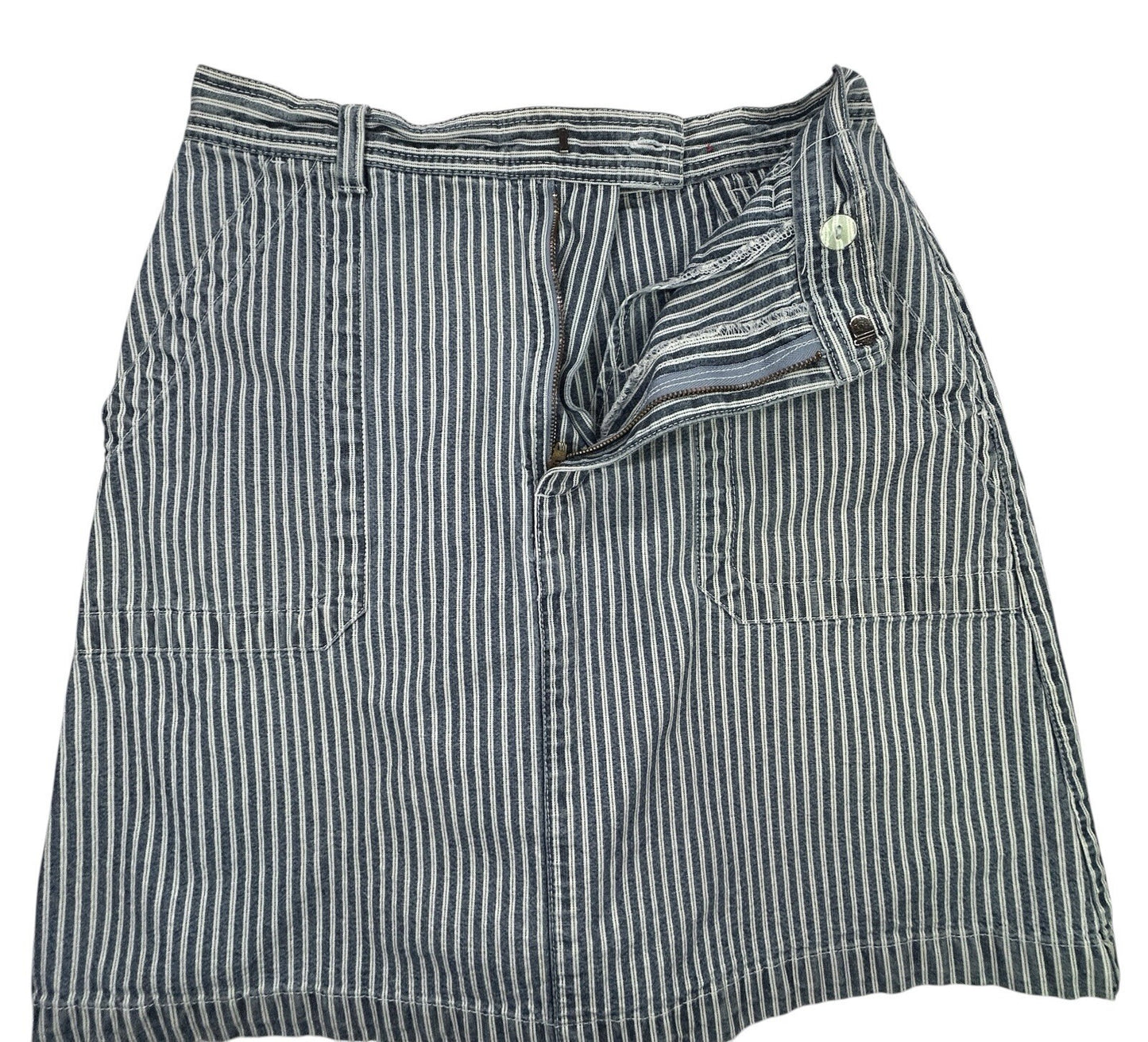 Gloria Vanderbilt Blue White Railroad Stripe Denim Skort Women's Size