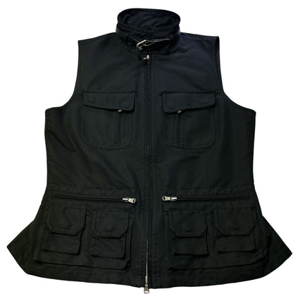 Lauren Ralph Lauren Utility Vest Womens Medium Black Zip Front Belted Collar