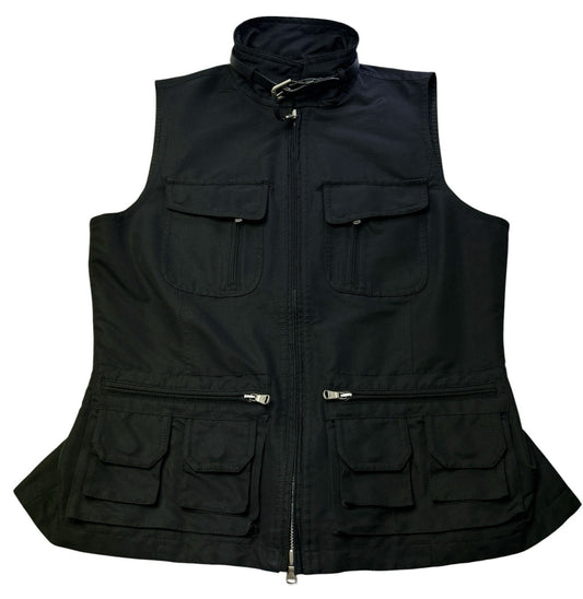 Lauren Ralph Lauren Utility Vest Womens Medium Black Zip Front Belted Collar