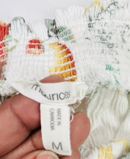 Maurices Off Shoulder Floral Peasant Blouse Womens Medium White Yellow Boho Top