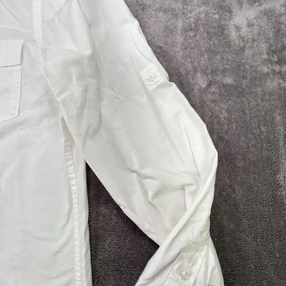 Perry Ellis Men’s White Button Down Shirt M Slim Fit 100% Cotton Roll Tab Sleeve