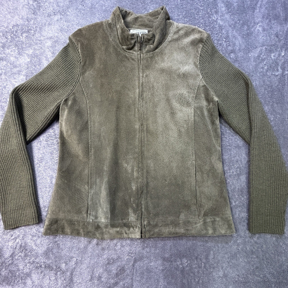 Pendleton Leather Merino Wool Zip Jacket Olive S