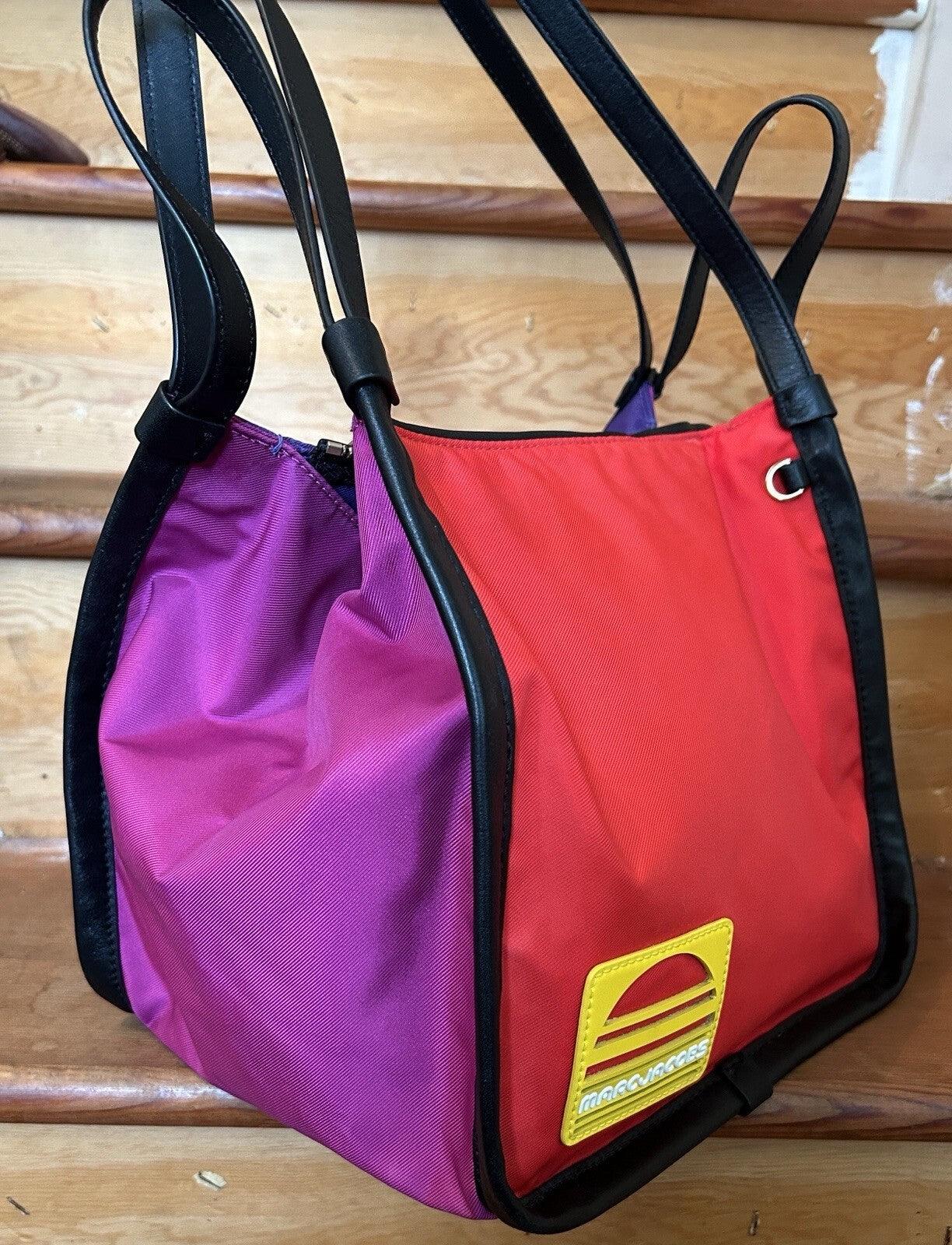 Marc Jacobs Sport Tote Bag Nylon Leather Colorblock Red Purple Pink Black