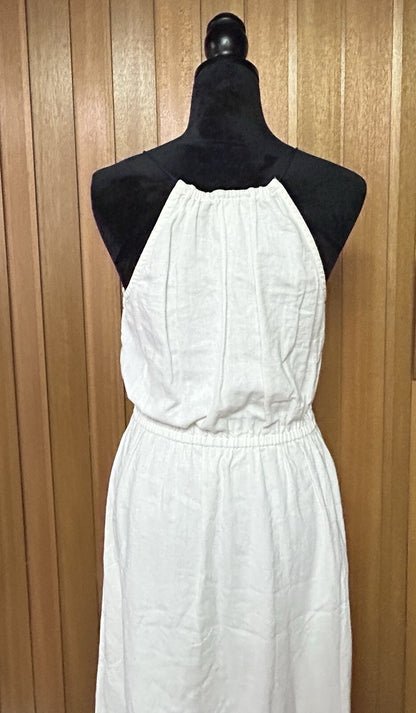 J.Crew Linen Halter Maxi Dress Womens Small Embroidered Elastic Waist