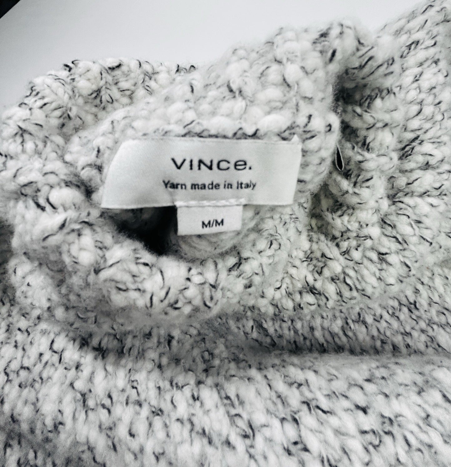 Vince Wool Cashmere Turtleneck Sweater M Chunky Knit Italian Yarn Ivory Gray