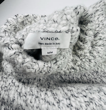 Vince Wool Cashmere Turtleneck Sweater M Chunky Knit Italian Yarn Ivory Gray