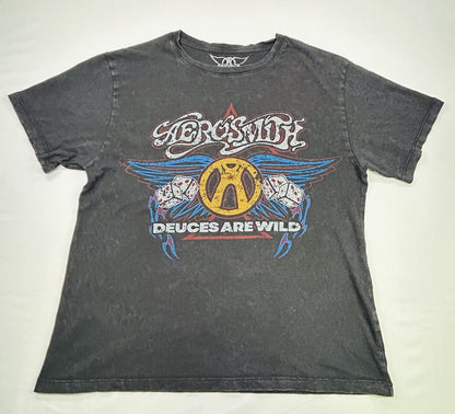 Aerosmith Deuces Are Wild Graphic Band T Shirt Mens XS Black Distressed Rock Tee