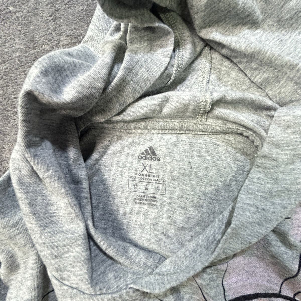 Adidas Girls XL 16 Grey Heather Smiley Face Graphic Long Sleeve Hooded Tee