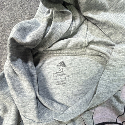 Adidas Girls XL 16 Grey Heather Smiley Face Graphic Long Sleeve Hooded Tee