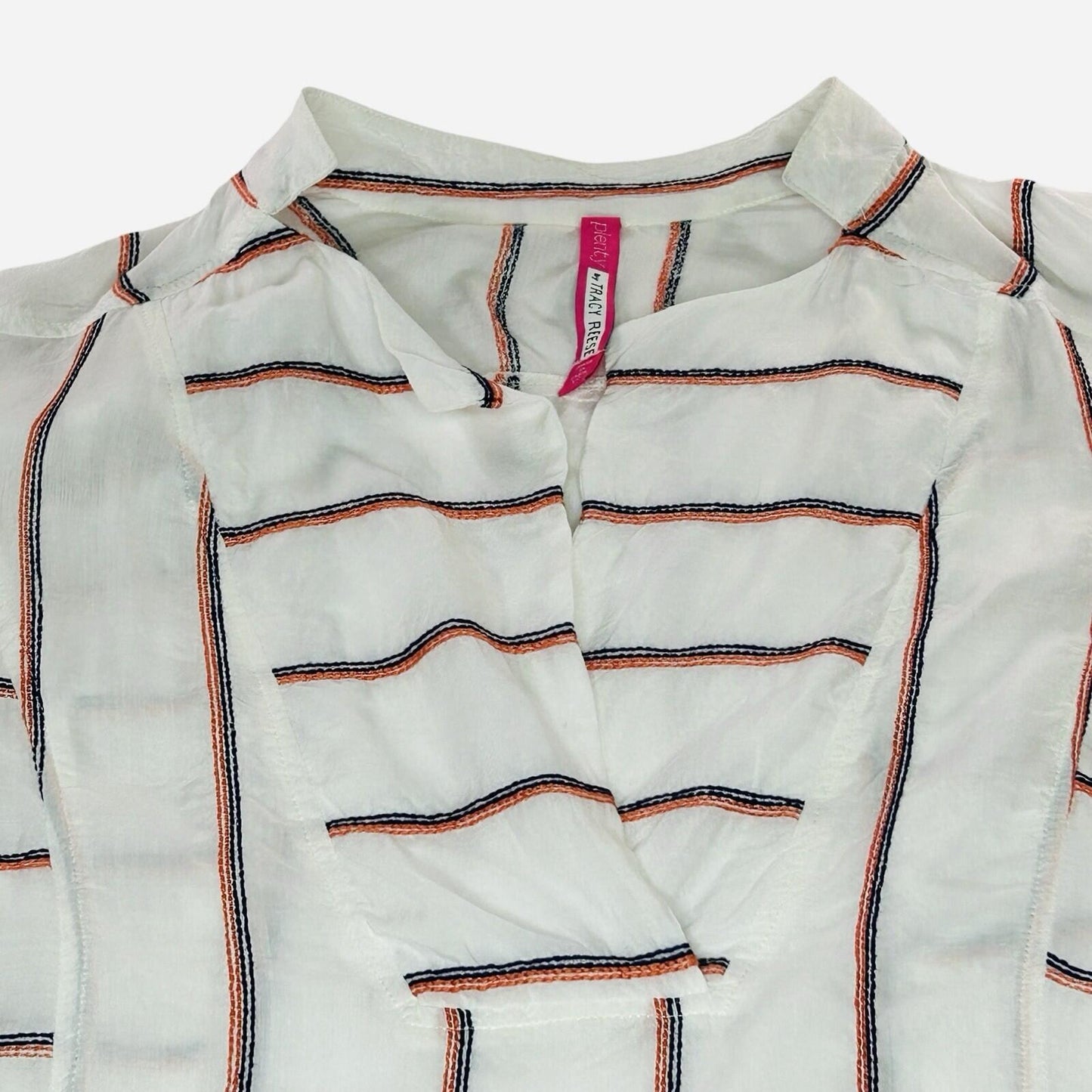 Plenty By Tracy Reese XS White Stripe Tunic Blouse Long Sleeve Popover Top Boho