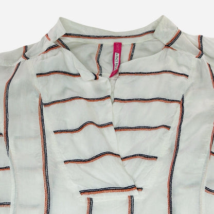 Plenty By Tracy Reese XS White Stripe Tunic Blouse Long Sleeve Popover Top Boho