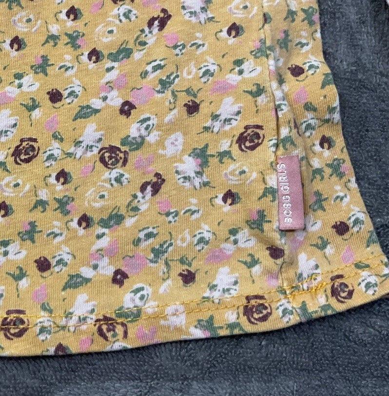 BCBG Girls Floral Long Sleeve Top Mustard Yellow Size 8 Keyhole Back Boho