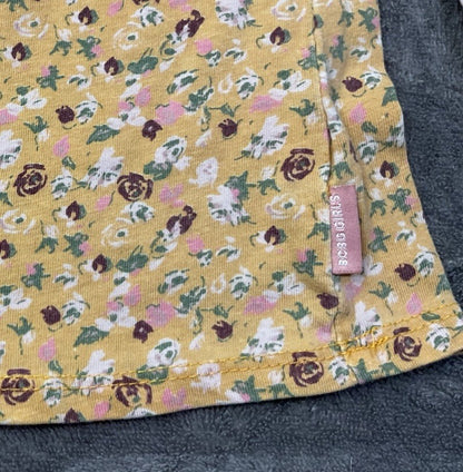 BCBG Girls Floral Long Sleeve Top Mustard Yellow Size 8 Keyhole Back Boho
