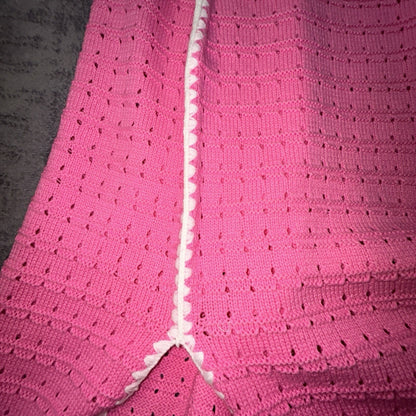 So Me Reece Pink Pointelle Knit Midi Dress Women’s L Sleeveless Contrast Trim