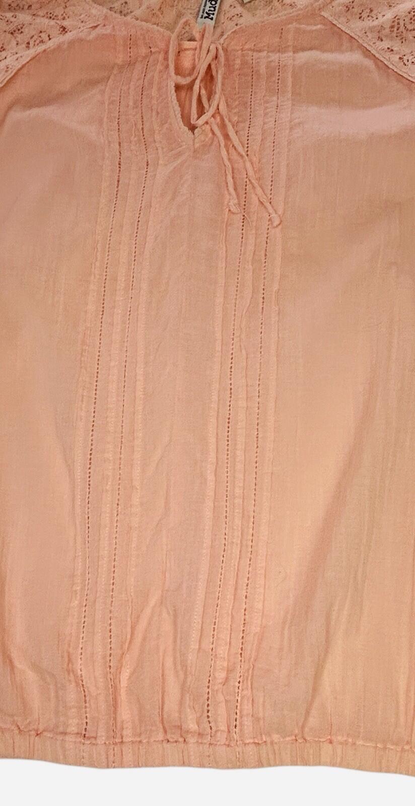 Mudd Womens Large Peach Boho Peasant Blouse Lace 3/4 Sleeve Cotton Top