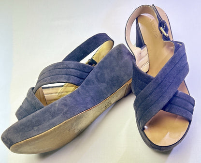 J.Crew Navy Suede Platform Sandals Women's Buckle Slingback Size 9