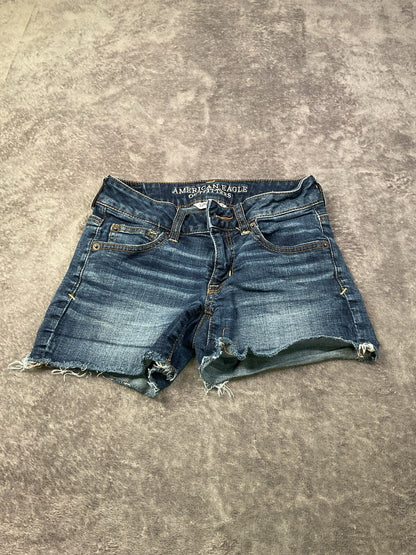 American Eagle Outfitters Girls Shortie Denim Shorts Size 00 Super Stretchy Dark