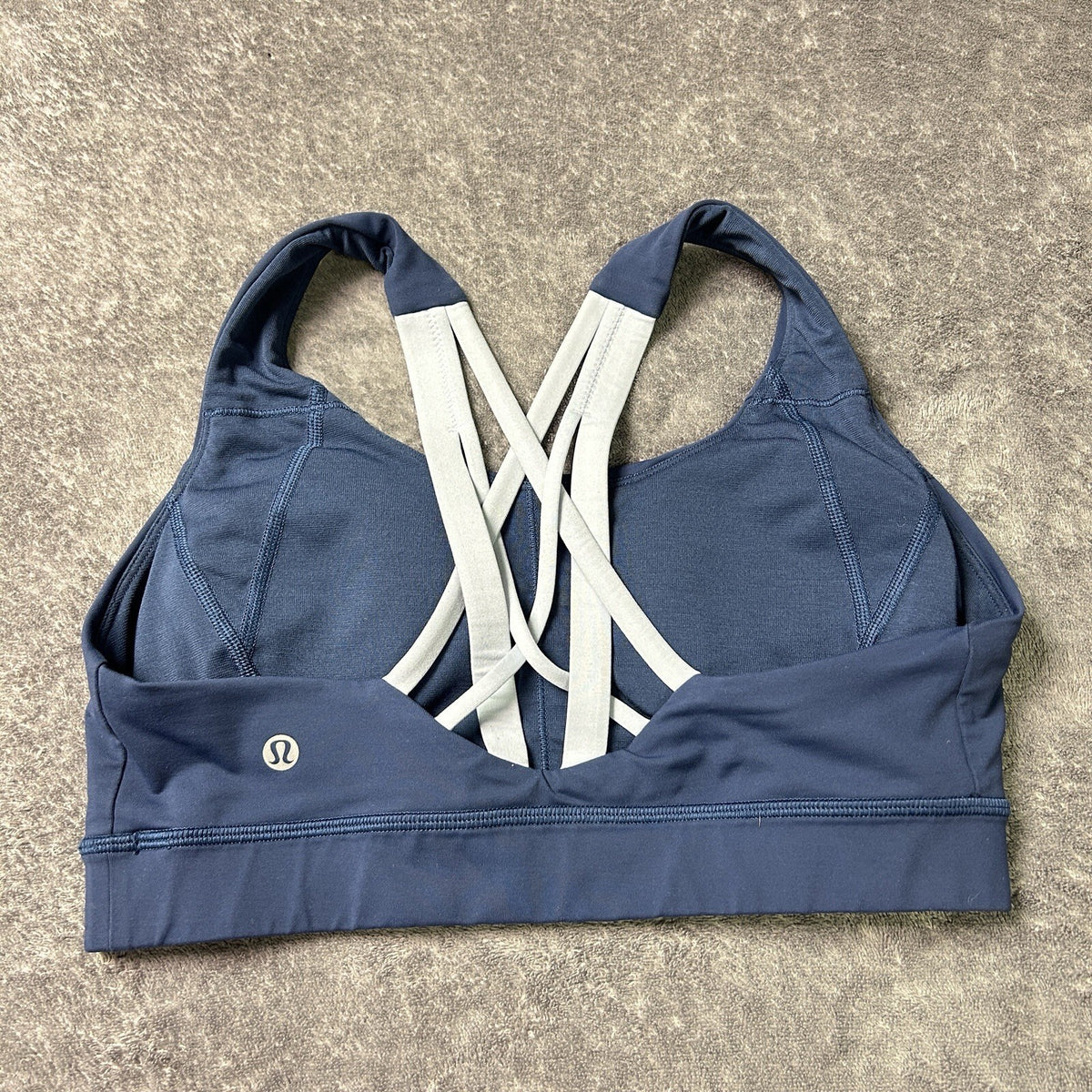 Lululemon Sports Bra Size 8 Navy Blue Strappy Back Two Tone