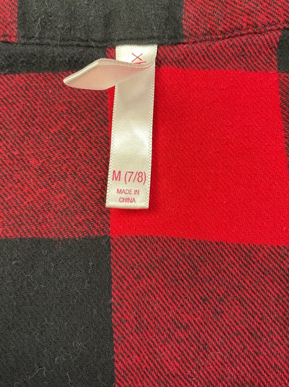 Xhilaration Girls Buffalo Plaid Shirt Dress Red Black Button Front Size M 7-8