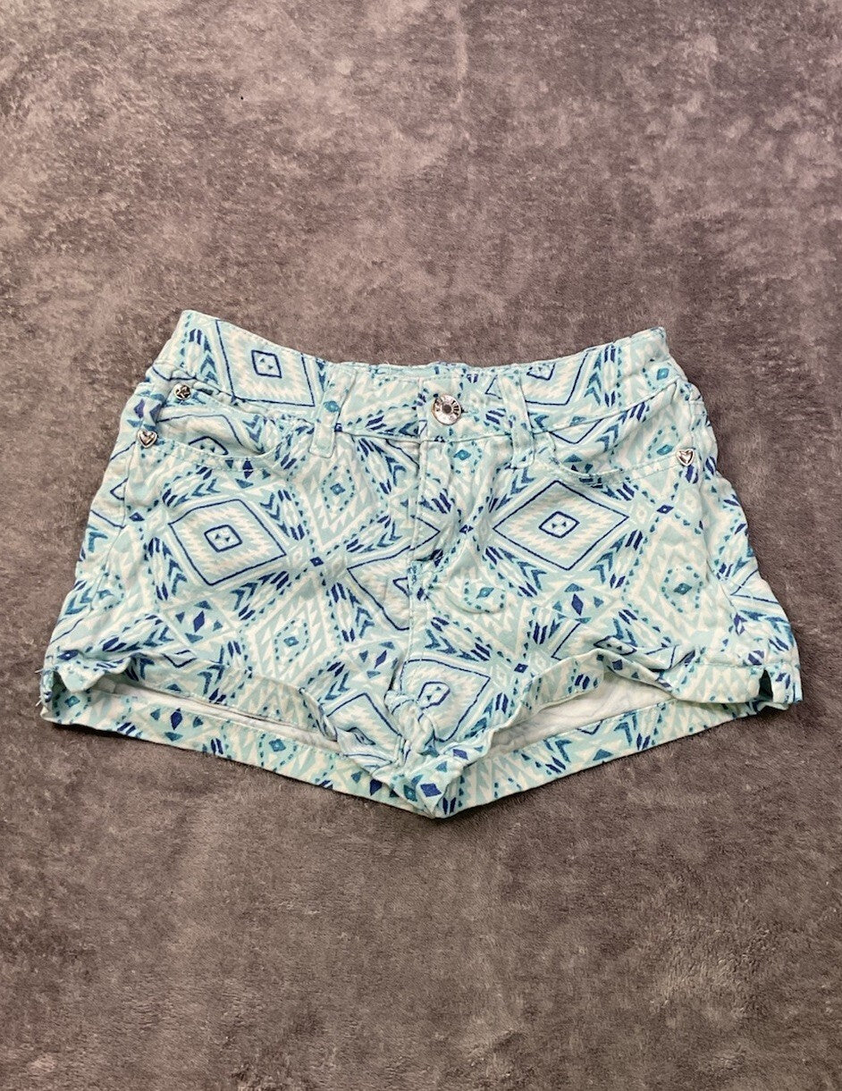 Celebrity Pink Girls Shorts Size 10 Blue Aztec Print Stretch Denim Shorts