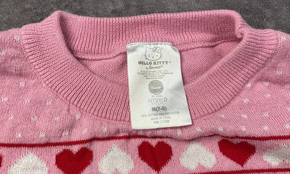 Hello Kitty Sanrio Girls Pink Holiday Christmas Knit Sweater Size M 7/8 Hearts