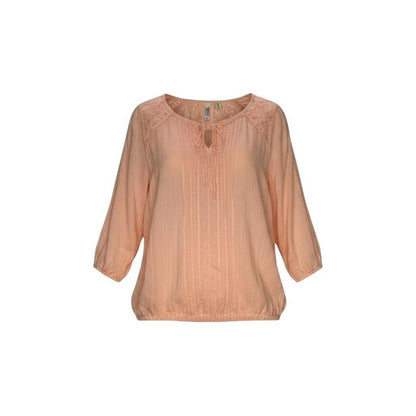 Mudd Womens Large Peach Boho Peasant Blouse Lace 3/4 Sleeve Cotton Top