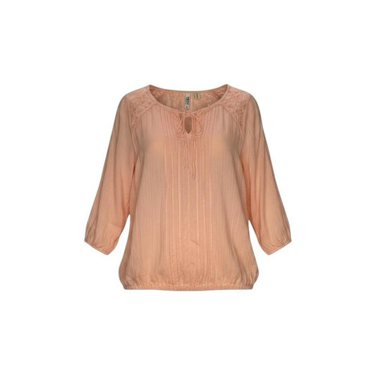 Mudd Womens Large Peach Boho Peasant Blouse Lace 3/4 Sleeve Cotton Top