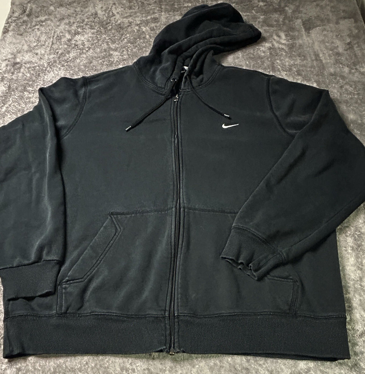 Nike ClSSIC Hooded Jacket Men's XL Black Full Zip Fleece 341573 Swoosh