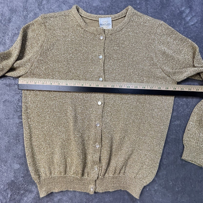 Vintage Bentley Cardigan Metallic Knit Gold Medium
