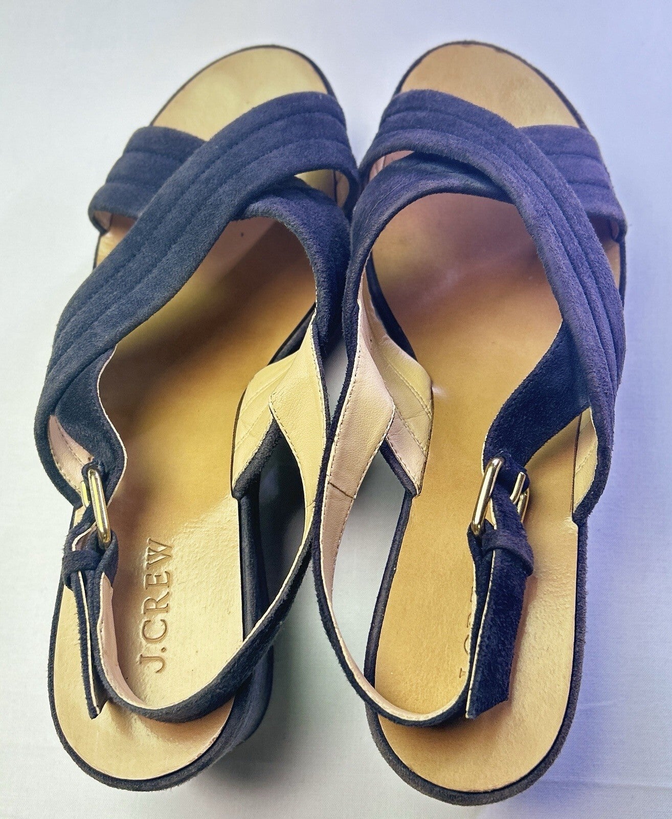 J.Crew Navy Suede Platform Sandals Women's Buckle Slingback Size 9