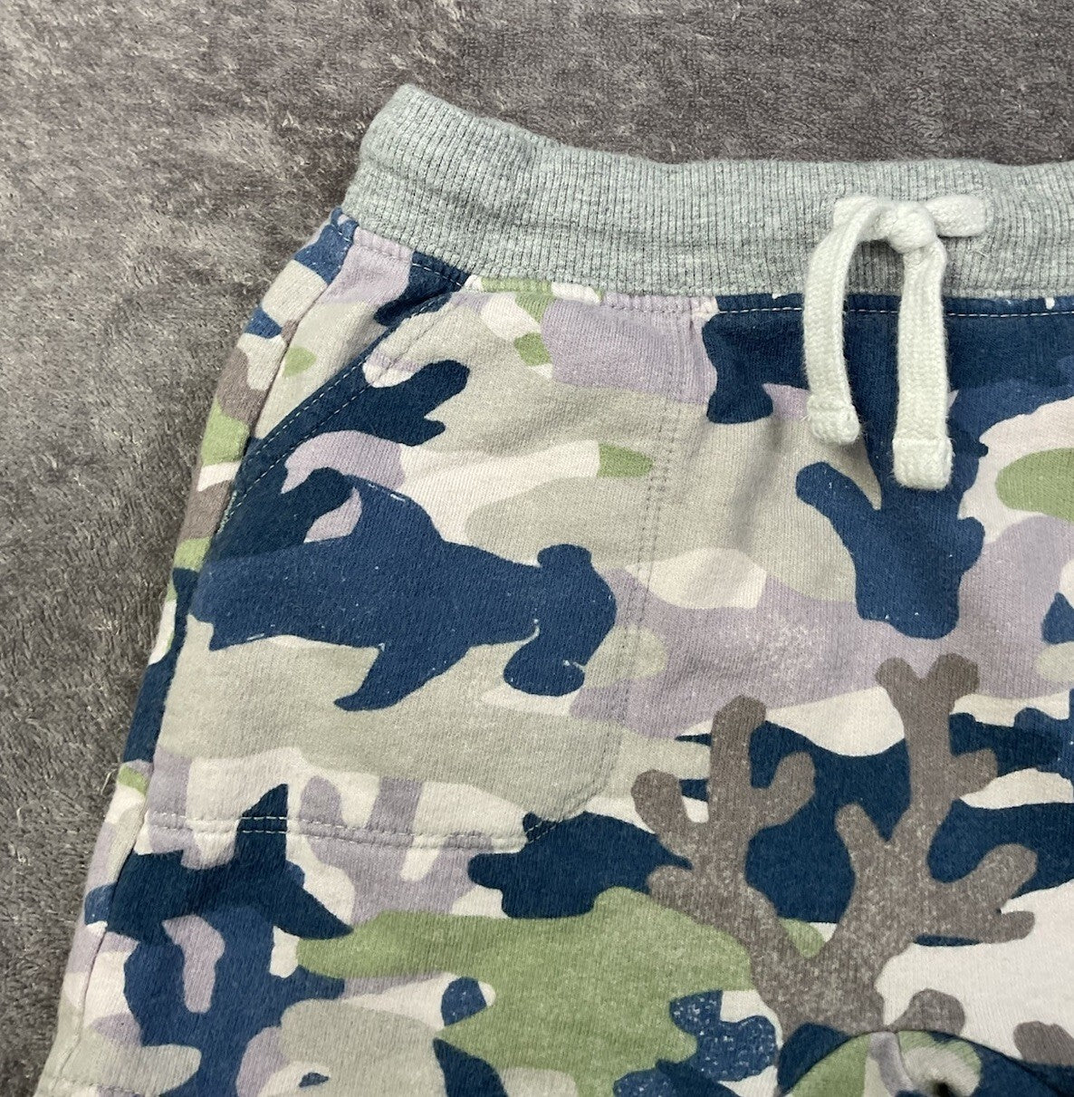 Gymboree Camo Knit Shorts 18-24 Months Blue Green Gray Pull On Drawstring Pocket