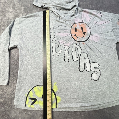 Adidas Girls XL 16 Grey Heather Smiley Face Graphic Long Sleeve Hooded Tee