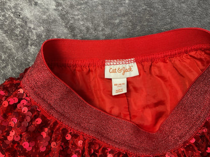 Cat & Jack Girls Red Sequin Skirt XS 4/5 Holiday Christmas Party Lined Sparkle