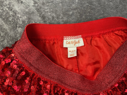 Cat & Jack Girls Red Sequin Skirt XS 4/5 Holiday Christmas Party Lined Sparkle
