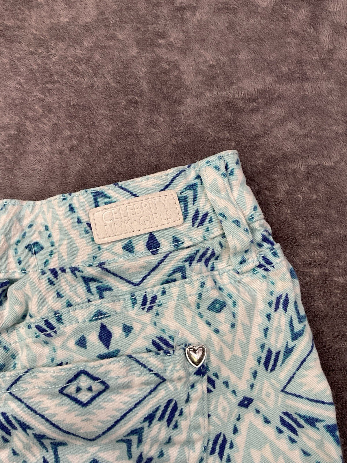 Celebrity Pink Girls Shorts Size 10 Blue Aztec Print Stretch Denim Shorts