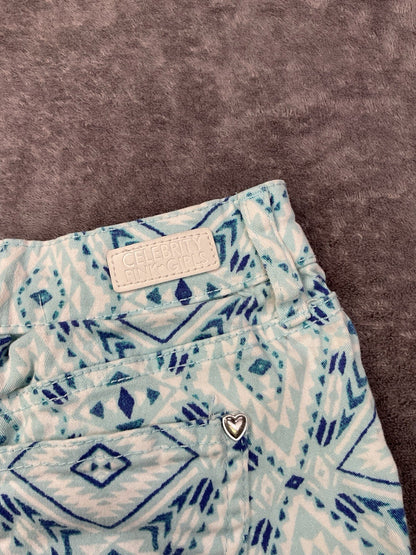 Celebrity Pink Girls Shorts Size 10 Blue Aztec Print Stretch Denim Shorts