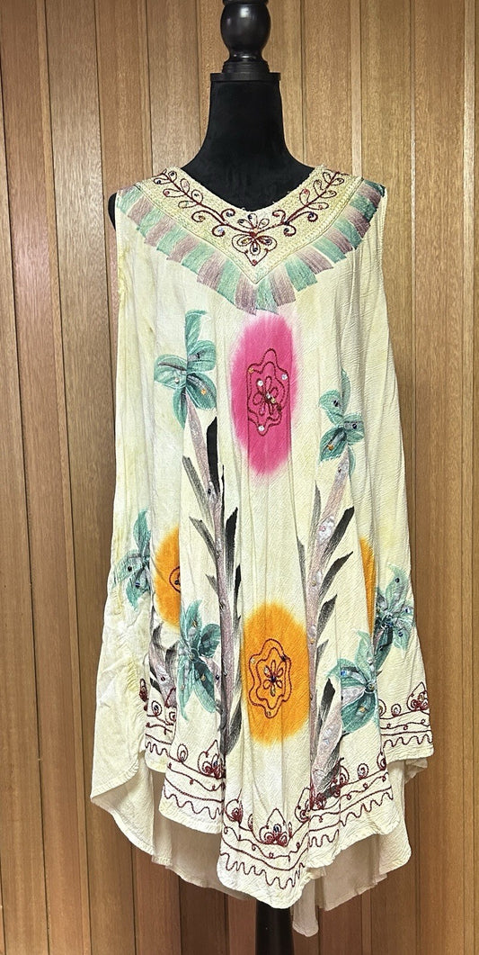 River Sun Women’s 3X Boho Dress Embroidered Sequin Floral Handkerchief Hem